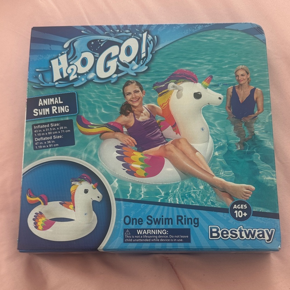 Unicorn Swim Ring for Kids - White and Rainbow